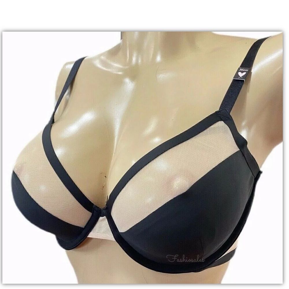 Victoria’s Secret Very Sexy Sheer Mesh Detail Unlined Demi bra black Buff 32D
